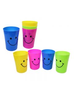 Childrens Smiley Face Plastic Drinking Cups for Party Travel Beach 4 Pack