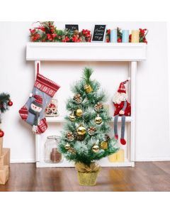 2 Feet Snow Flocked Pine Artificial Christmas Tree with Pine Cones