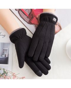 Women Winter Warm Touch Screen Gloves Soft Fleece Lined Elastic Cuff Gloves - Black