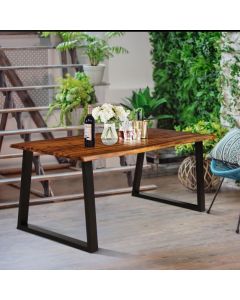 Solid Acacia Wood Dining Table with Metal Frame