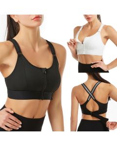 Front Zipper Sports Bras Workout Yoga Shock Proof Bra Tops - Black 4XL