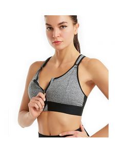 Back Closure Strappy Sports Bras Criss Cross Wireless Padded Workout Yoga Bra Tops - Grey 3XL