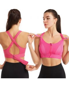 Back Closure Strappy Sports Bras Criss Cross Wireless Padded Workout Yoga Bra Tops - Hot Pink XL