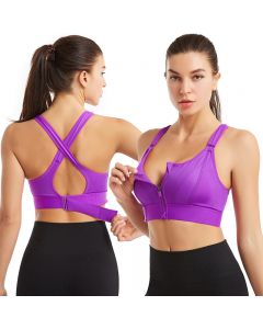 Back Closure Strappy Sports Bras Criss Cross Wireless Padded Workout Yoga Bra Tops - Purple 5XL