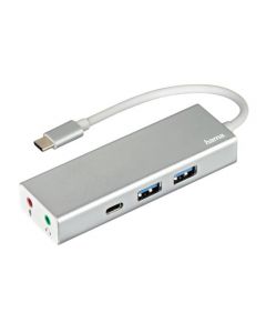 Hama External Aluminium USB-A & USB-C Hub with Audio - 2x USB-A
