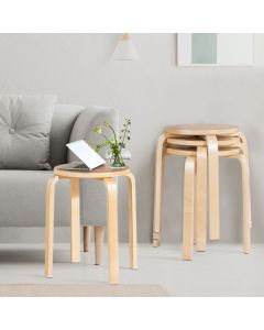 Set of 4 Stackable Dining Stools Bentwood Round Chairs