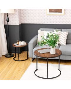2 Piece Modern Industrial Stackable Nesting Coffee Tables for for Home Office