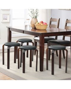 Set of 4 Padded Stackable Wooden Upholstered Round Bar Dining Stools