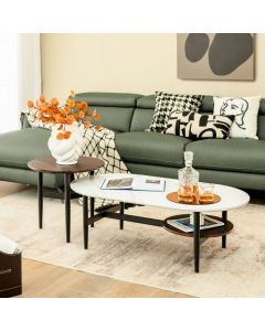 2 Pieces Stacking Coffee Table Set with Faux Marble Top