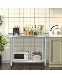 Stainless Steel Catering Table with Adjustable Undershelf and Leveling Feet