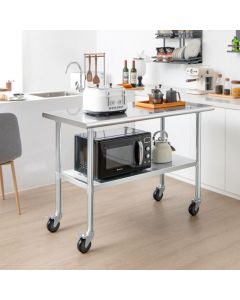 Stainless Steel Catering Table with Wheels and Adjustable Undershelf