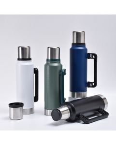 Stainless Steel Thermos Flasks Water Bottle with Drinking Mug Plastic Handle 1400 ml - Random Colour