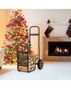 Steel Firewood Log Rack with Shockproof Rubber Wheels