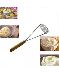 Steel Potato Masher with Wooden Handle for Kitchen Food Prep