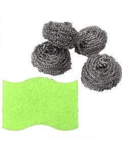 Sponge and Scourers Pack of 5 Steel Wool Scrubber for Kitchen - Silver