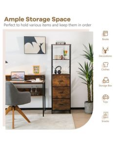 Storage Cabinet with 3 Drawers and 3-Tier Tall Shelf for Bedroom