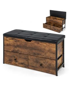 Storage Ottoman Bench with Padded Seat Cushion and 2 Drawers