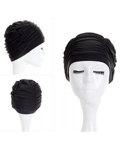 Men and Women Soft Drape Elastic Swimming Cap Hat Fit for Long Hair Dreadlocks - Black