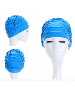 Men and Women Soft Drape Elastic Swimming Cap Hat Fit for Long Hair Dreadlocks - Lake Blue
