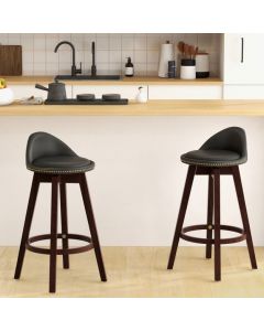 Swivel Bar Stool Set of 2 with Low Back and Rubber Wood Legs