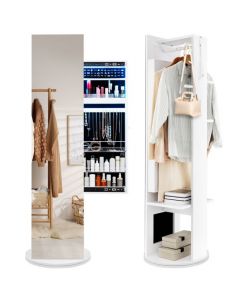 Swivel Jewelry Cabinet with Full-Length Mirror Cosmetics Storage