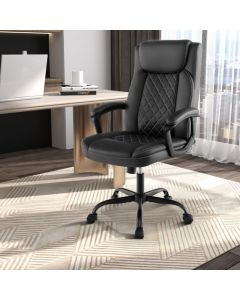 Swivel Office Chair with Padded Armrests and Rolling Metal Base