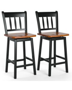 Set of 2 97cm Swivel Rubber Wood Bar Stools with Backrest and Footrest