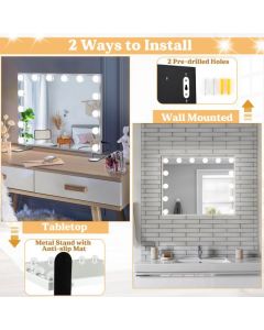 50 x 43 cm Tabletop Wall Mirror with LED Lights