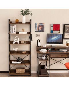 Tall 6-Tier Bookshelf with Open Shelves and 4 Hooks