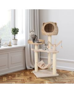 121 CM Tall Cat Tree Tower with Cattail Fluff Cat Condo