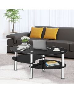 3-Tiers Tempered Glass Coffee Tables with 2 Shelves