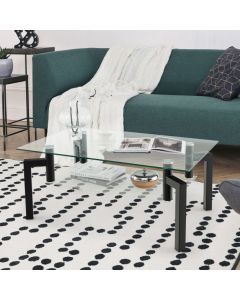 2-Tier Tempered Glass Coffee Table with Storage Shelf and Metal Legs