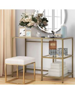 Tempered Glass Table Writing Workstation with Storage Shelf