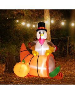 6 Feet Thanksgiving Inflatable Turkey on Cornucopia with LED Lights