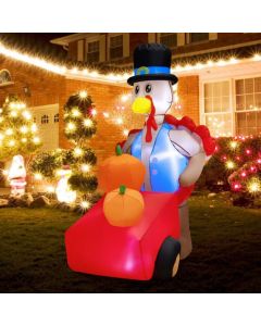 6 Feet Lighted Thanksgiving Inflatable Turkey Pushing Pumpkin Cart