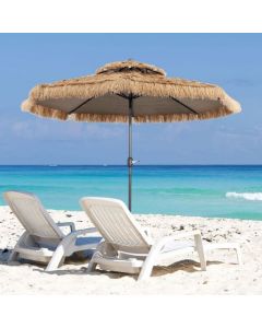 Thatched Tiki Umbrella 2 Tier Hawaiian Style Hula Patio Beach Parasol