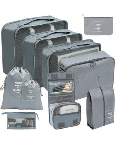 10 PCS Travel Packing Cubes Suitcase Bag Multifunction Luggage Packing Organizers - Grey