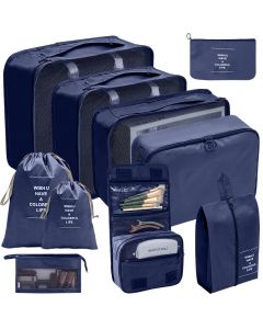 10 PCS Travel Packing Cubes Suitcase Bag Multifunction Luggage Packing Organizers - Navy