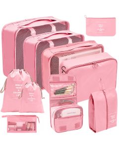 10 PCS Travel Packing Cubes Suitcase Bag Multifunction Luggage Packing Organizers - Pink