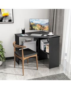 Triangle Corner Computer Desk with Open Shelf and Cable Holes