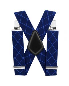 50mm Wide Diamond-shaped Dark Grain Trouser Braces Suspenders Adjustable Unisex Trousers Suspander - Blue