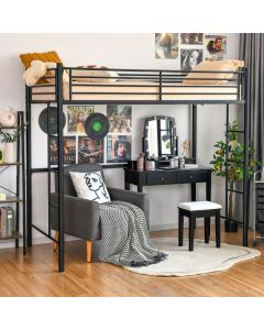 Twin Metal Loft Bed Frame with Safety Guardrail for Kids and Adults