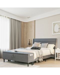 Upholstered Double Bed Frame with Ottoman Bench and Headboard