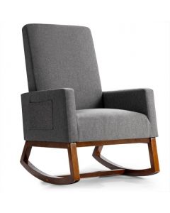 Upholstered Fabric Armchair with Rubber Wood Base