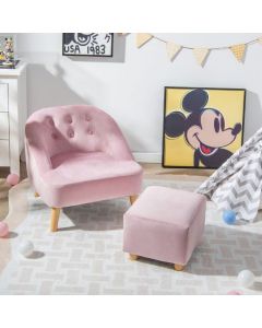 2 Pieces Upholstered Kids Sofa Set with Ottoman