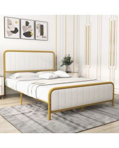 Upholstered Full Size Metal Bed Frame with Headboard