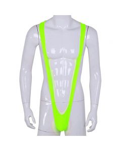 Men Bodysuit Solid Color Conjoined Tight V-shaped Underwear - Green