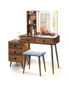 Vanity Table Set with 3-Color LED Lights Mirror and Charging Station