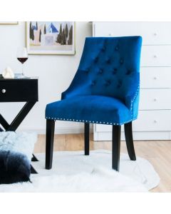 Modern Button-Tufted Velvet Studded Dining Chair with Nail head Trim