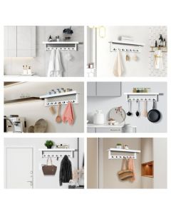 Wall-mounted Coat Rack with 7 Double Hooks and Shelf